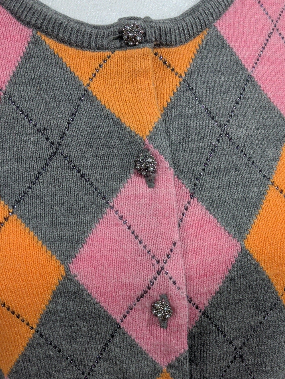 New York & Company Gray Argyle Cardigan with Pink & Orange Diamonds - Picture 2 of 5